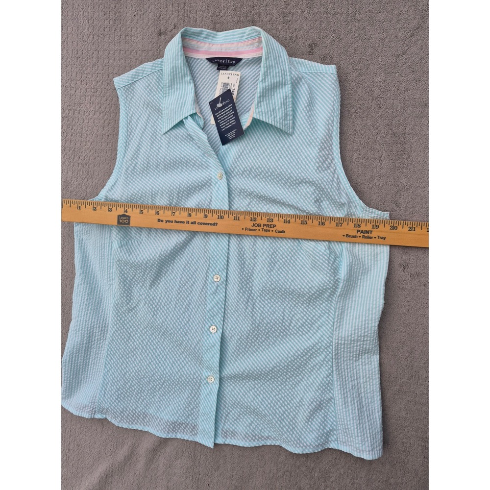 Lands End Womens 14P Blue White Seersucker Sleeveless Button Down nautical NWT - Picture 5 of 12